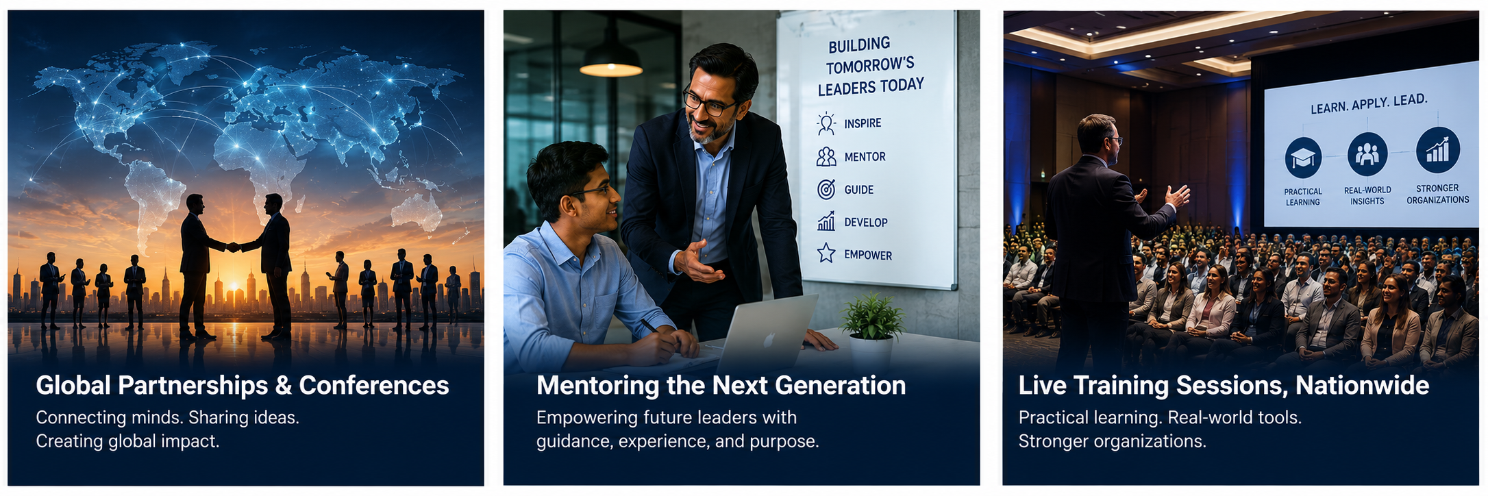 Global Partnerships & Conferences, Mentoring the Next Generation, Live Training Sessions Nationwide